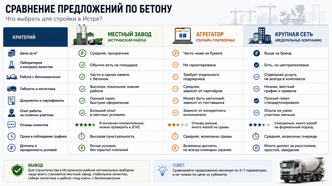 Инфографика с сравнением предложений по бетону